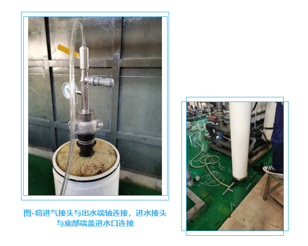 将进气接头与出水端轴连接，进水接头与底部端盖进水口连接